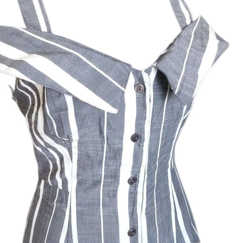 ASOS Blue White Striped Cotton Button Front Midi Dress Nautical Size 2 NWOT - Picture 4 of 8